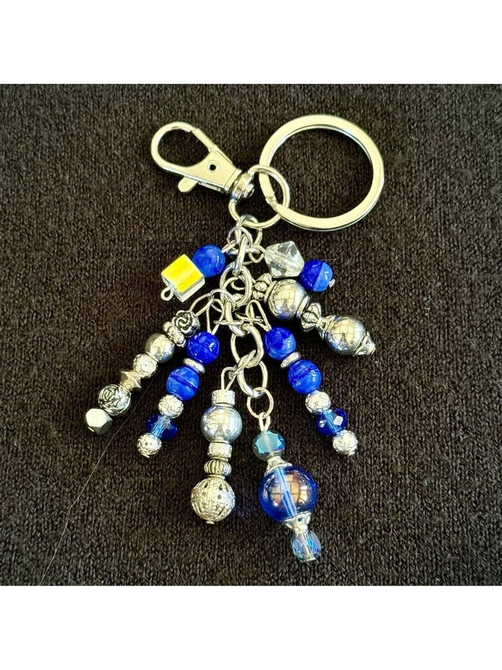 NEW Sky Blue Cube Beaded Crystal Bag Charm Keychain Handmade One of a Kind (#18)